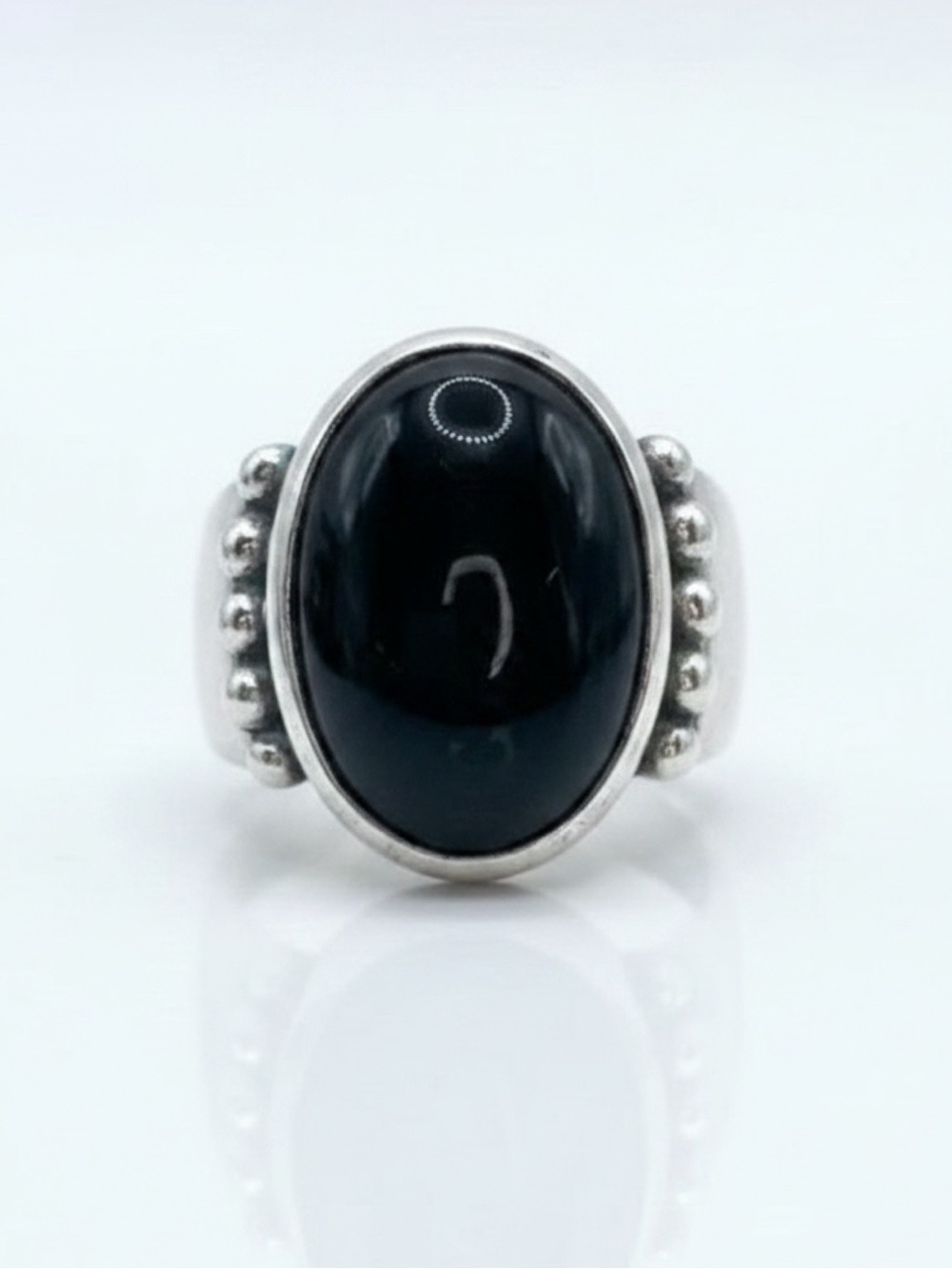 Vintage Heavyweight Sterling Silver Black Onyx Statement Ring Size 7.25 (10.6g)